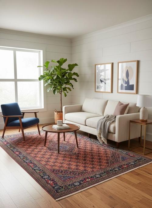 Vintage Orange Traditional Geometric 6'5X9'5 Ardabil Persian Rug