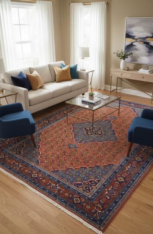 Vintage Orange Traditional 6'7X9'4 Tabriz Persian Rug