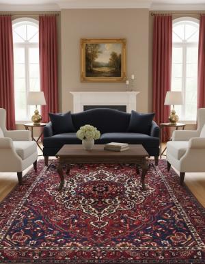 Vintage Red Floral 9X12 Bakhtiari Persian Oriental Rug