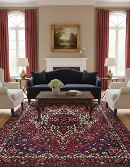 Vintage Red Floral 9X12 Bakhtiari Persian Oriental Rug