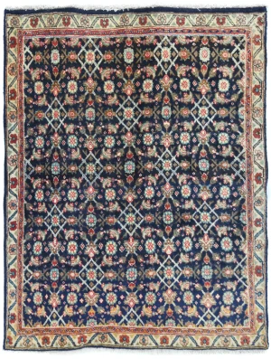 Vintage Purple-navy Floral 3'6X4'3 Mahal Persian Rug