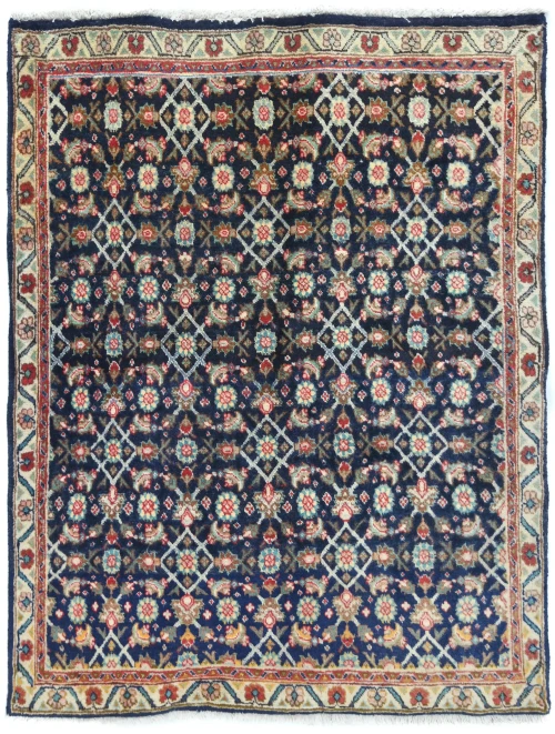 Vintage Purple-navy Floral 3'6X4'3 Mahal Persian Rug