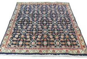 Vintage Purple-navy Floral 3'6X4'3 Mahal Persian Rug