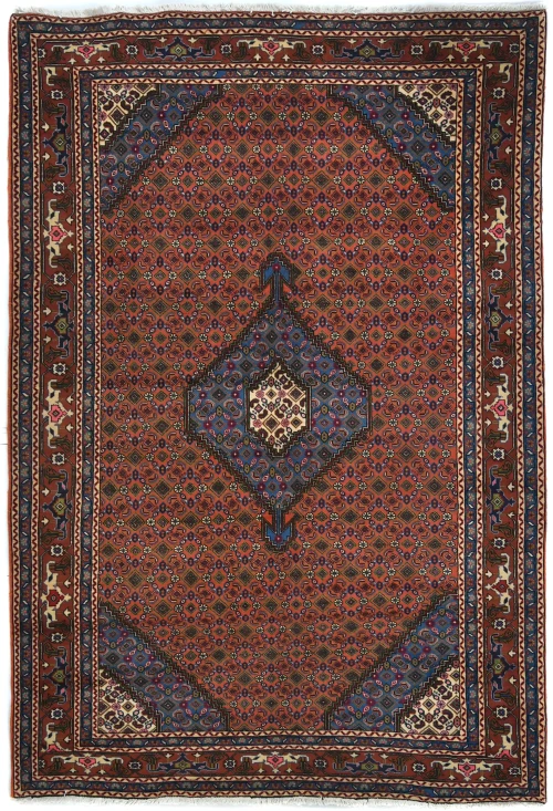 Vintage Orange Traditional 6'8X9'6 Ardabil Persian Rug