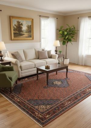 Vintage Orange Traditional 6'8X9'6 Ardabil Persian Rug