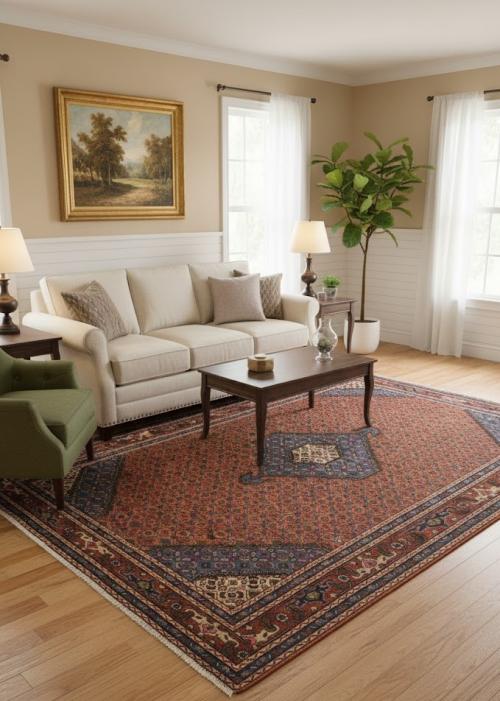 Vintage Orange Traditional 6'8X9'6 Ardabil Persian Rug