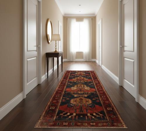 Semi Antique Plum Tribal 4X10 Meshkin Persian Runner Rug