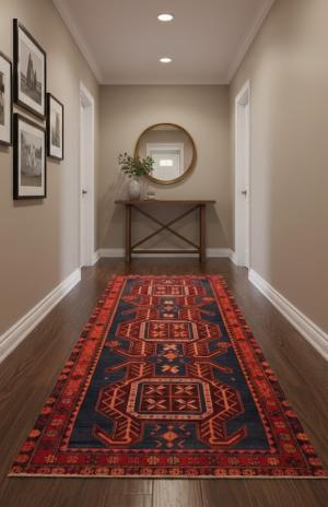 Semi Antique Red Tribal Geometric 4X10 Meshkin Persian Runner Rug