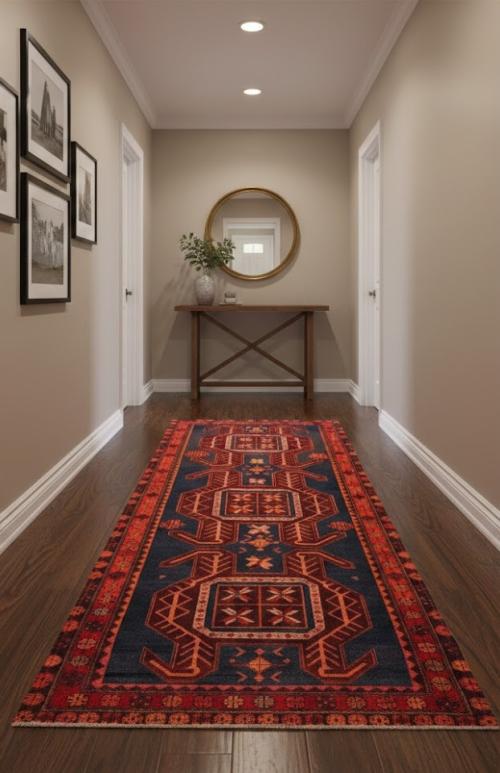 Semi Antique Red Tribal Geometric 4X10 Meshkin Persian Runner Rug