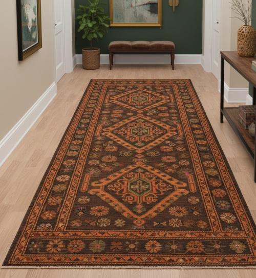 Semi Antique Muted Colors Tribal Floral 4'5X9'8 Meshkin Persian Runner Rug