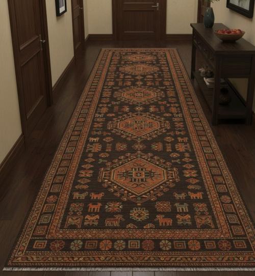 Semi Antique Dark Brown Tribal 4X13 Meshkin Persian Runner Rug