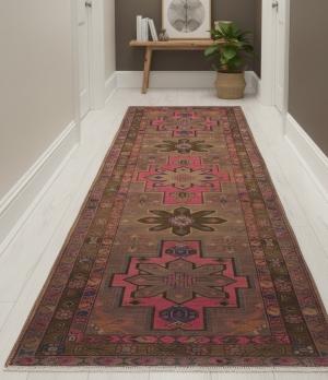 Semi Antique Muted Colors Geometric 3'8 X 10'11 Meshkin Persian Rug