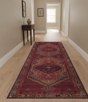 Vintage Muted Colors Tribal 4X11 Hamedan Persian Runner Rug