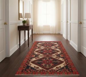 Semi Antique Cream Tribal 3x7 Hamedan Persian Runner Rug