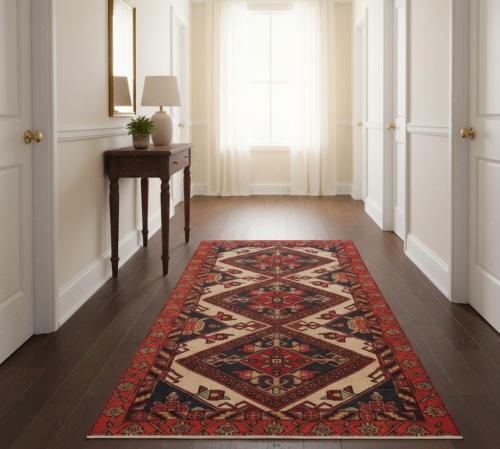 Semi Antique Cream Tribal 3x7 Hamedan Persian Runner Rug