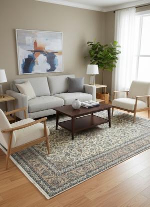 Vintage Cream Traditional 8x11 Kashmar Persian Rug