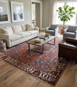 Vintage Rusty Red Floral 10X12 Bakhtiari Persian Oriental Rug