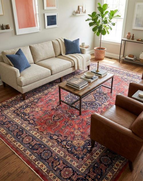 Semi Antique Rose Red Floral 10X13 Mashad Persian Oriental Rug