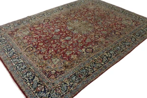 Vintage Red Floral 10X14 Kerman Persian Rug