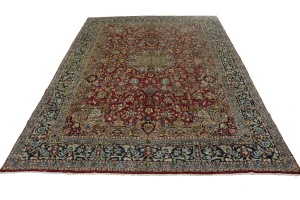 Vintage Red Floral 10X14 Kerman Persian Rug