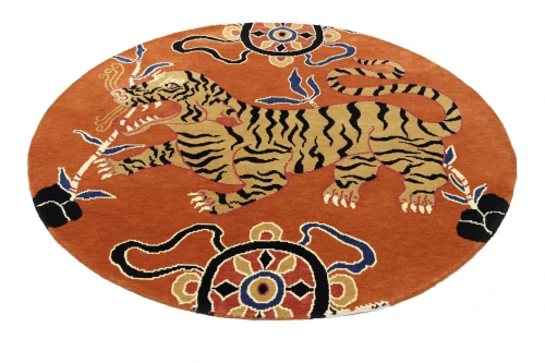 Orange Pictorial Tribal 6X6 Fine Nepali Oriental Round Rug