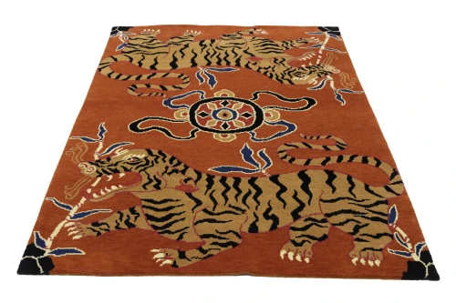 Orange Pictorial Tribal 5X7 Fine Nepali Oriental Rug