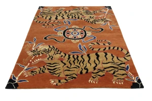 Orange Pictorial Tribal 5X7 Fine Nepali Oriental Rug