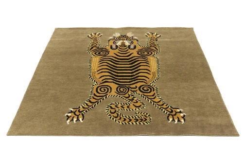 Tiger Khaki Tribal Pictorial 6X6 Fine Nepali Oriental Square Rug