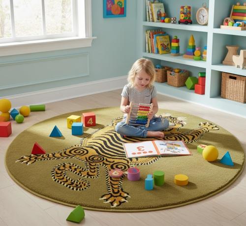 Khaki Tribal Pictorial 6X6 Fine Nepali Oriental Round Rug