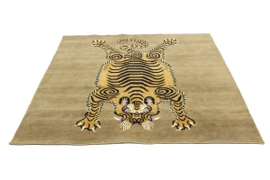 Khaki Tribal Pictorial 8X8 Fine Nepali Oriental Square Rug