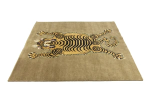 Khaki Tribal Pictorial 8X8 Fine Nepali Oriental Square Rug