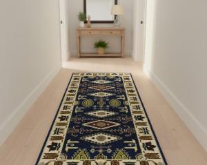 Dark Blue Geometric 3X6 Kazak Oriental Rug