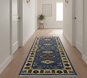2'6 X 6'1 Hand Knotted Geometric Kazak Oriental Wool Rug