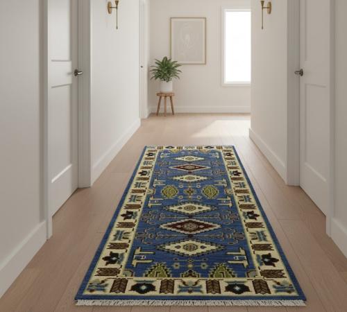 2'6 X 6'1 Hand Knotted Geometric Kazak Oriental Wool Rug