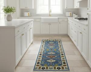 2'8 X 6'0 Hand Knotted Geometric Kazak Blue Wool Rug