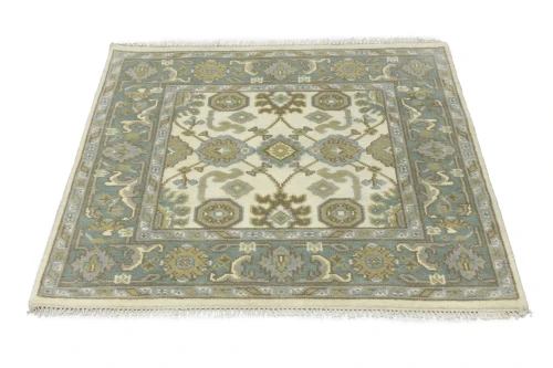 Cream Floral 4X4 Oushak Oriental Square Rug