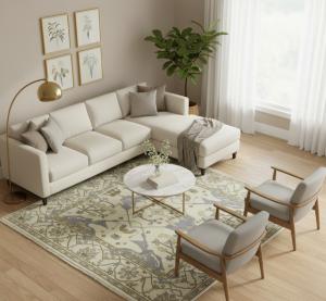 7'11 X 8'1 Hand Knotted Muted Floral Oushak Wool Square Rug