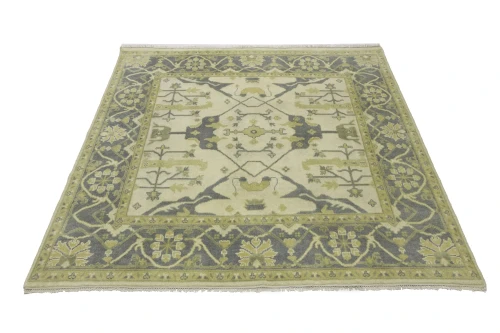 8'0 X 7'10 Muted Cream Oushak Hand Knotted Wool Square Rug