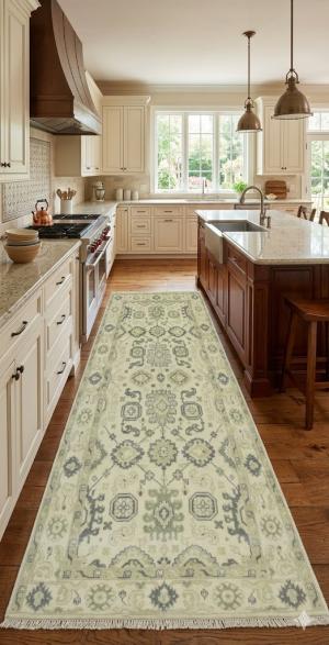 Gray Floral 6X12 Oushak Chobi Oriental Runner Rug