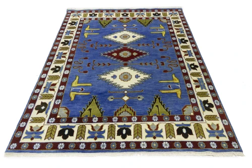 Blue Geometric 8X10 Kazak Oriental Rug