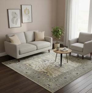 7'9 X 8'4 Cream Floral Hand Knotted Oushak Wool Square Rug