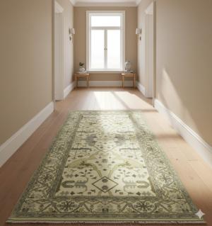 Cream Floral 6X12 Oushak Oriental Runner  Rug
