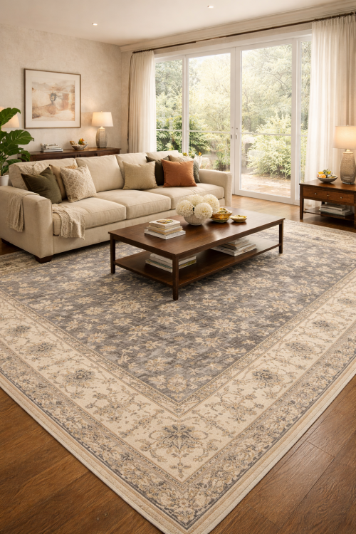 Taupe Floral 10X14 Oushak Chobi Oriental Rug