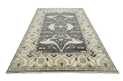 Dark Taupe Floral 10X14 Oushak Oriental Rug