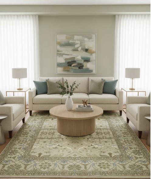 Beige Floral 12X15 Oushak Oriental Rug