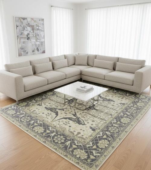 Cream Floral 12X15 Oushak Oriental Rug