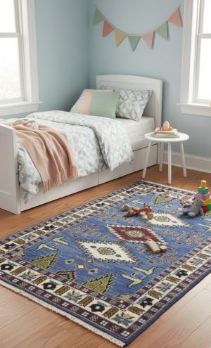 3'11 X 6'0 Hand Knotted Kazak Geometric Oriental Wool Rug