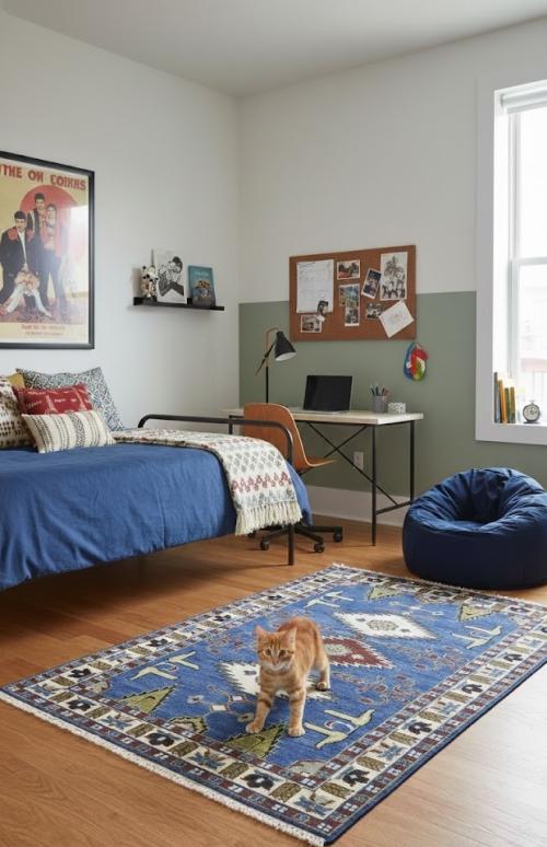 Navy Blue Geometric 5X8 Kazak Oriental Rug