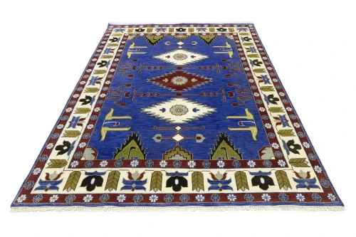 Blue Geometric 9X12 Kazak Oriental Rug