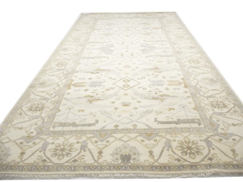 Cream Floral 10X20 Oushak Oriental Rug